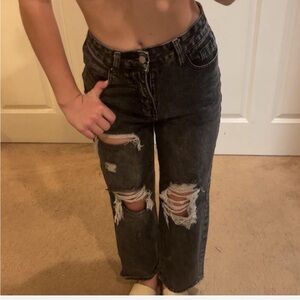 Distressed Black Straight-Leg Women's Jeans